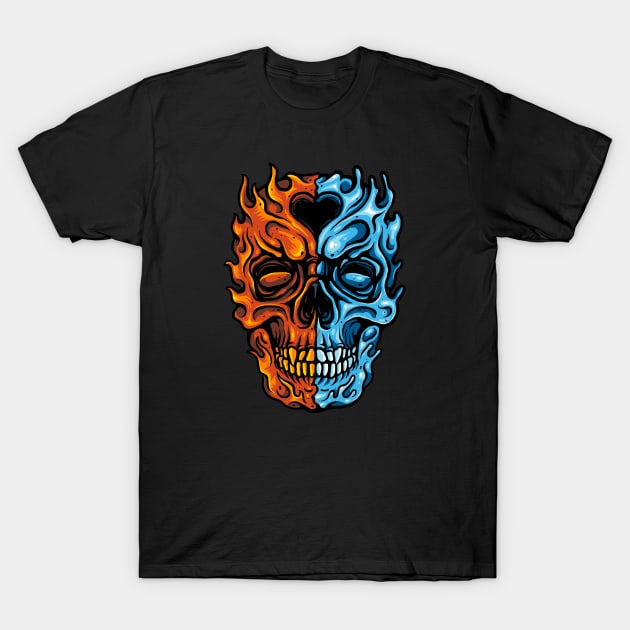 Water Fire Skull T-Shirt by Stayhoom